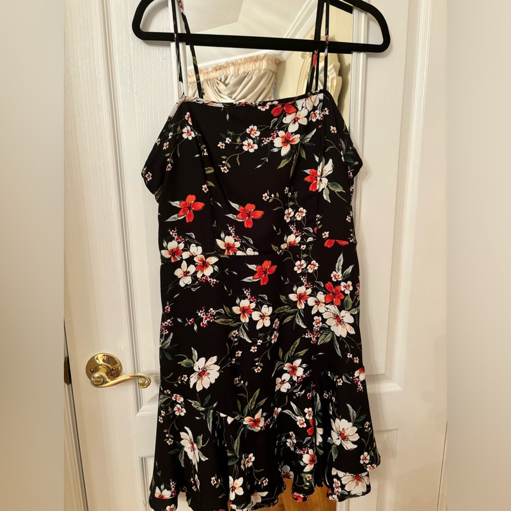 Black and red and white flowers dress